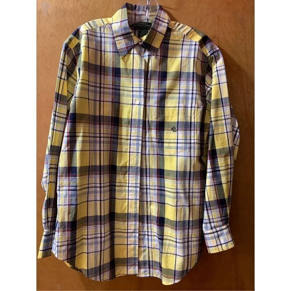 Yellow Plaid Ralph Lauren Ladies Vintage Blouse #ralph lauren #yellow plaid